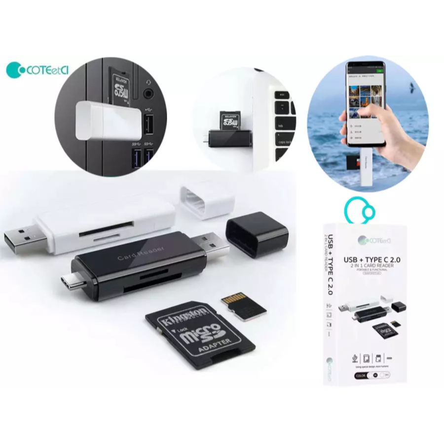 Coteci two-in-one card reader 83006-BK 83006-WH Coteci two-in-one card reader 83006-BK 83006-WH